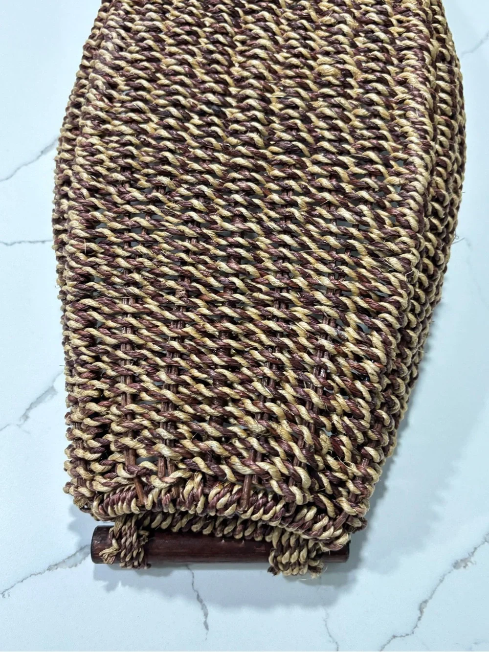 Handwoven Brown Seagrass Tray Basket Wooden Handles Home Decor Braided Wicker